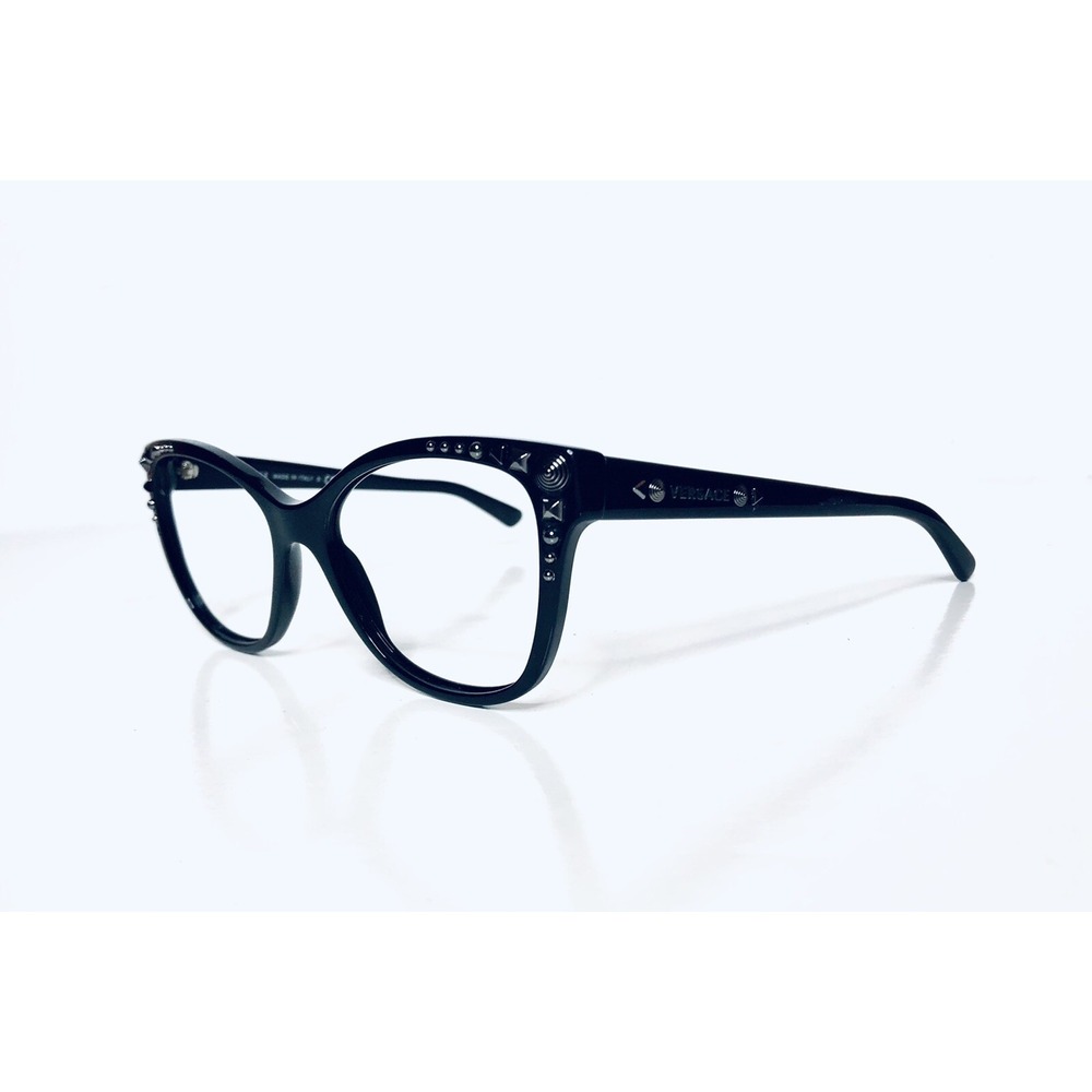 Versace Black Cats Eye Glasses W Silver Studs Logo Italy MOD 4270B 57 16 140